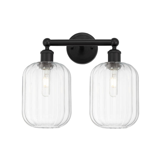 Innovations Preston Cylinder 16in 2-Light Bath Vanity | Industrial Matte Black Steel and Clear Glass | Bathroom Vanity & Powder | Model 616-2W-BK-G460-7CL
