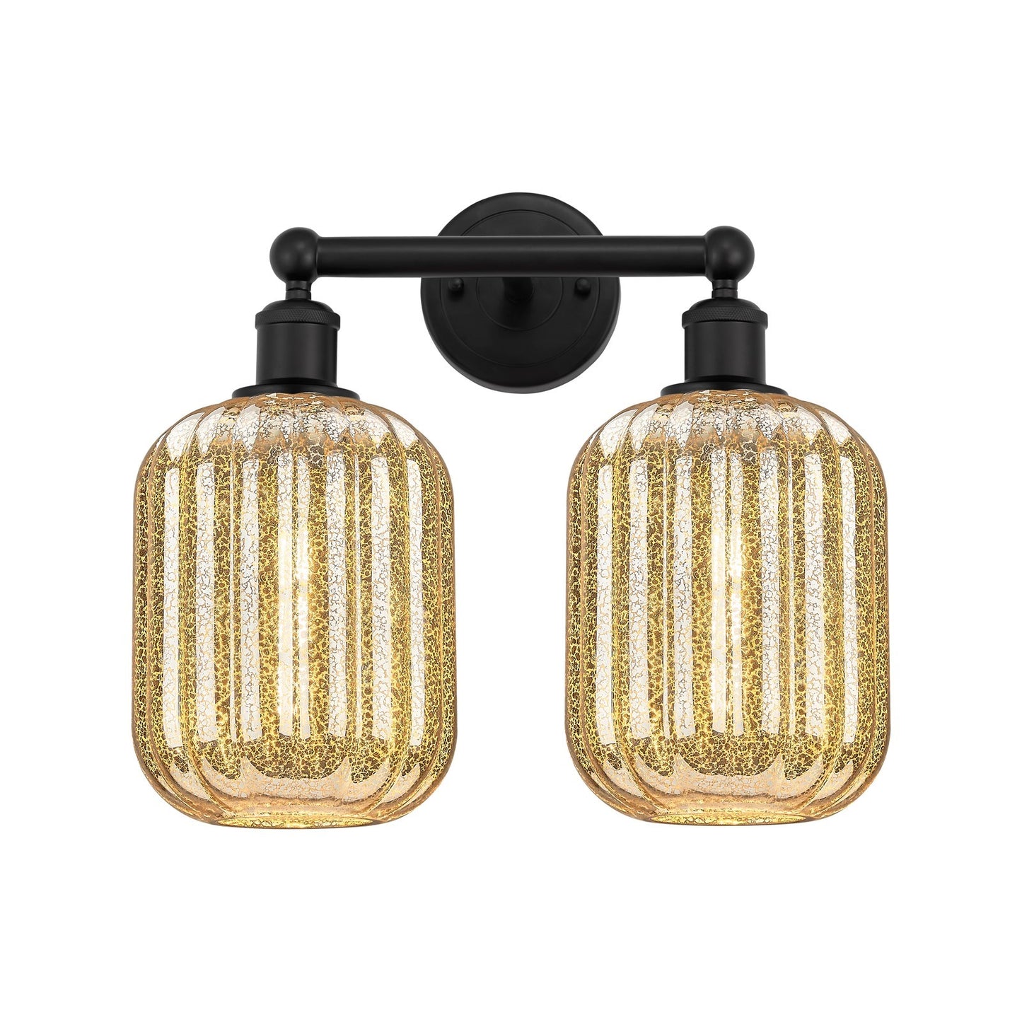 Innovations Preston Cylinder 16in 2-Light Bath Vanity | Industrial Matte Black Steel and Mercury Glass | Bathroom Vanity Light | Model 616-2W-BK-G460-7ME