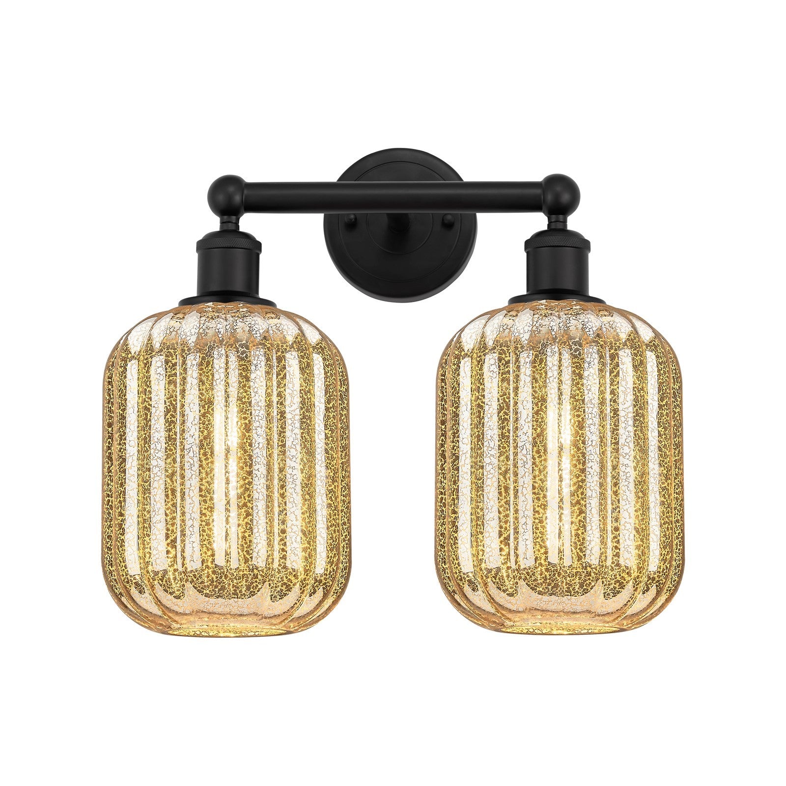 Innovations Preston Cylinder 16in 2-Light Bath Vanity | Industrial Matte Black Steel and Mercury Glass | Bathroom Vanity Light | Model 616-2W-BK-G460-7ME