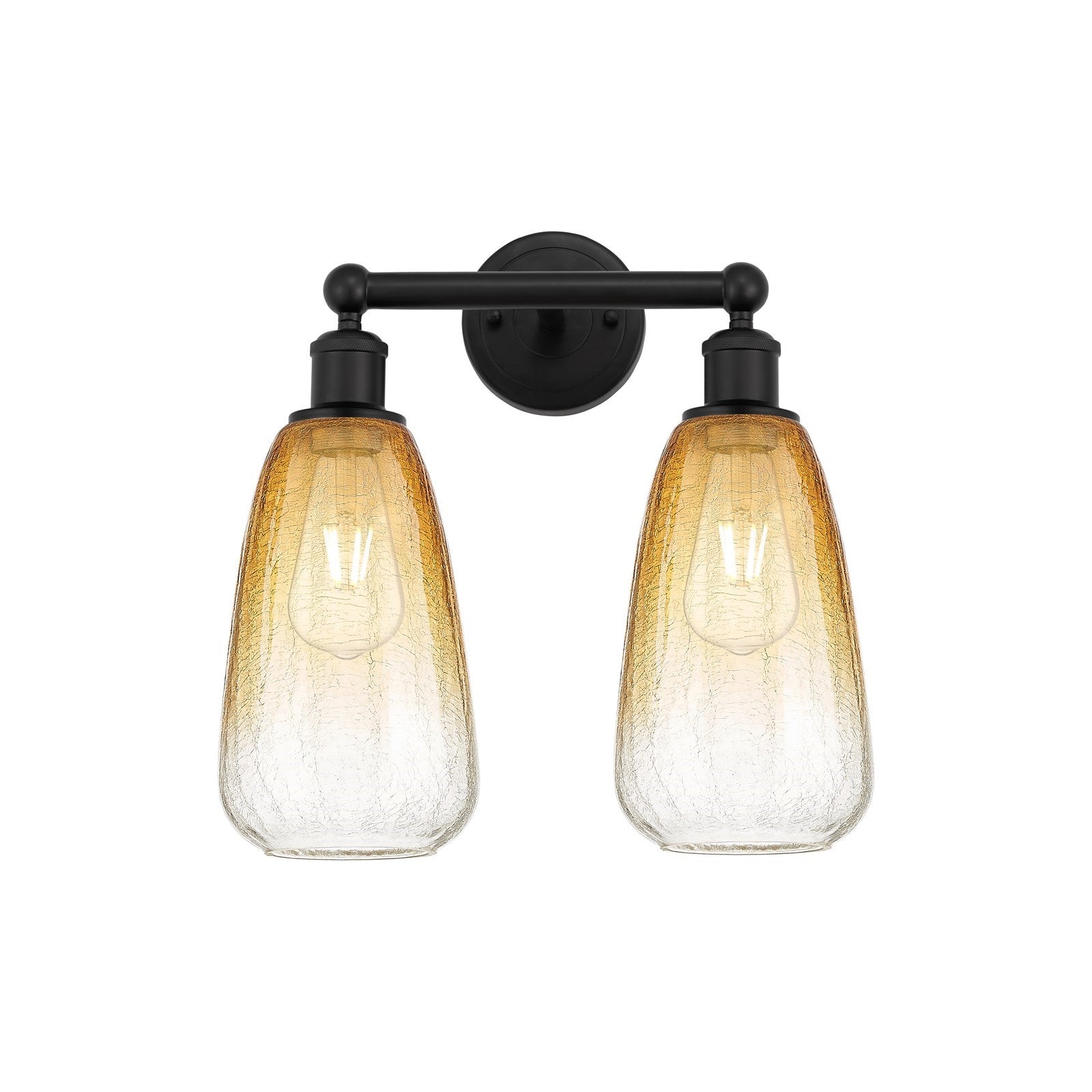 Innovations Brookhaven Almond 15in 2-Light Bath Vanity | Industrial Matte Black Steel and Amber Glass | Bathroom Vanity | 15 x | Model 616-2W-BK-G480-6AM