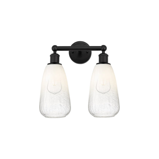 Innovations Brookhaven Almond 15in 2-Light Bath Vanity | Industrial Modern Contempo Matte Black Steel and Opal Glass | Damp | Model 616-2W-BK-G480-6OP