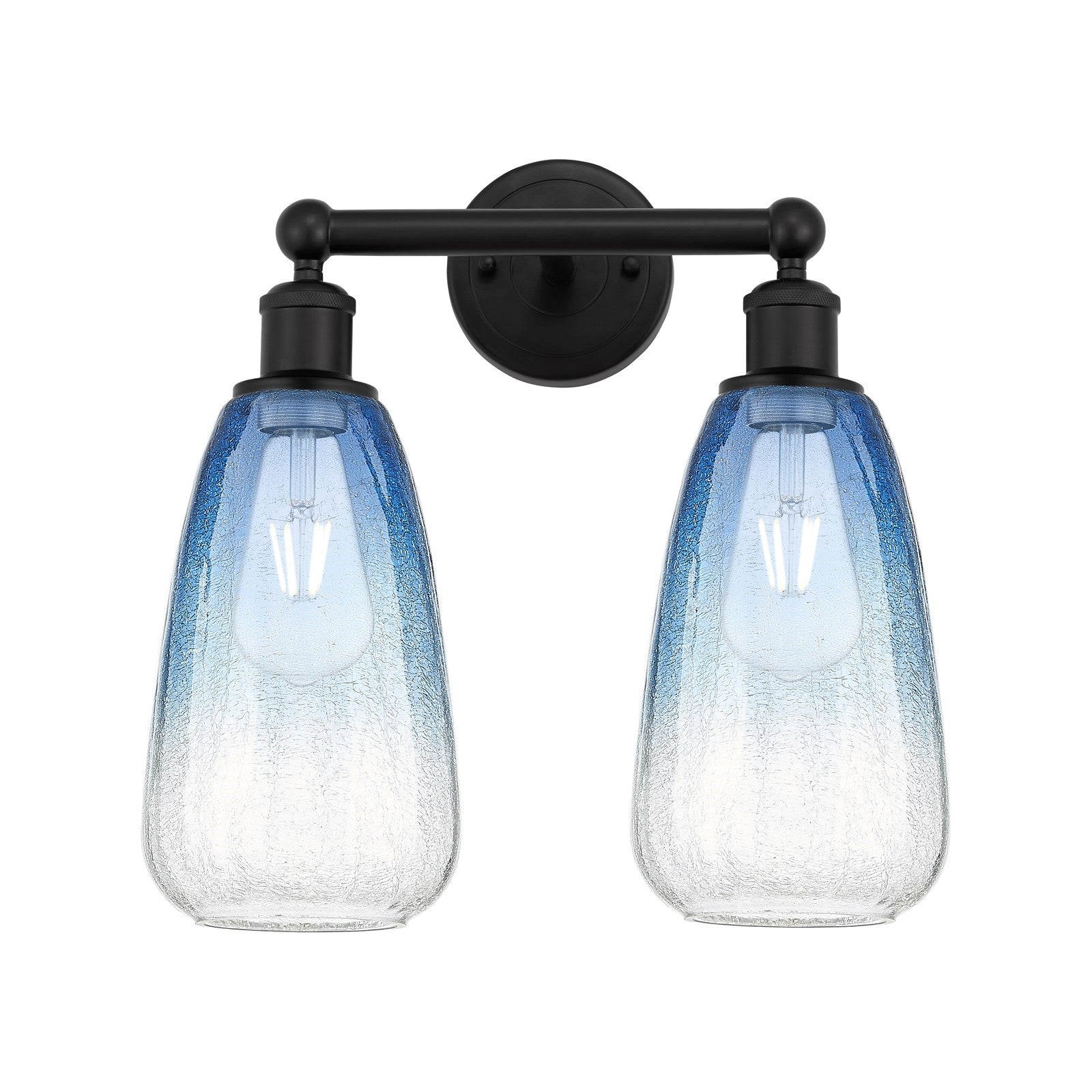Innovations Brookhaven Almond 15in 2-Light Bath Vanity | Industrial Matte Black Steel and Sapphire Blue Glass | Bathroom Vanity | Model 616-2W-BK-G480-6SB