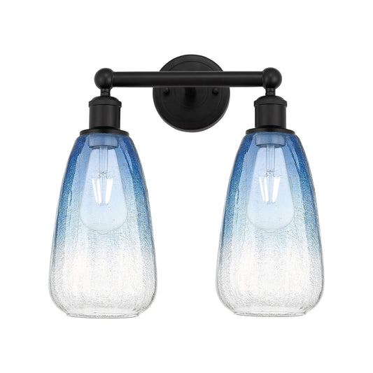 Innovations Brookhaven Almond 15in 2-Light Bath Vanity | Industrial Matte Black Steel and Sapphire Blue Glass | Bathroom Vanity | Model 616-2W-BK-G480-6SB
