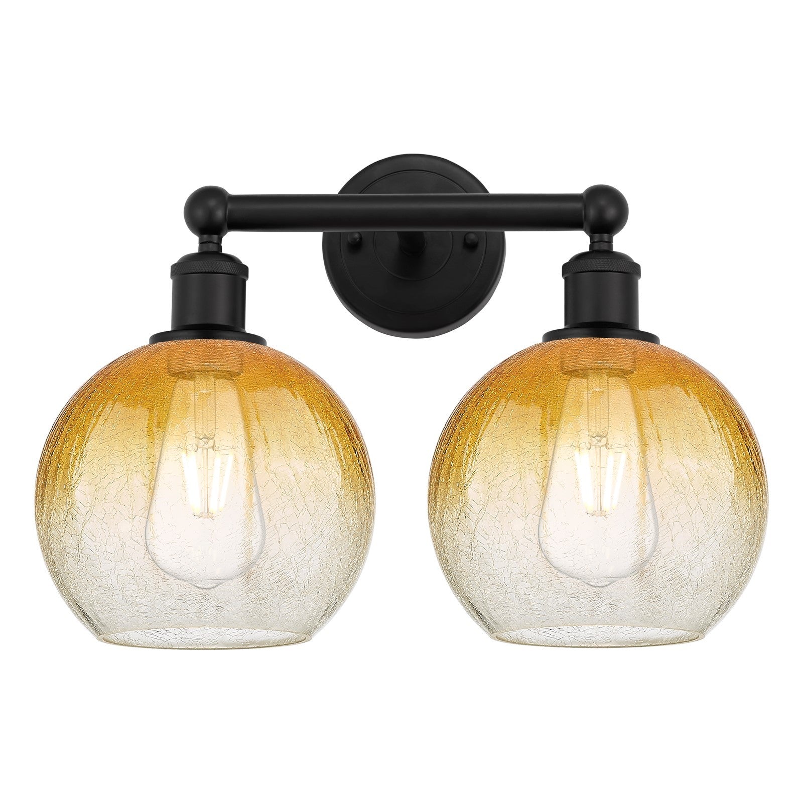 Innovations Brookhaven Globe 17in 2-Light Bath Vanity | Industrial Matte Black Steel and Amber Glass | Bathroom & Powder Room | Model 616-2W-BK-G483-8AM