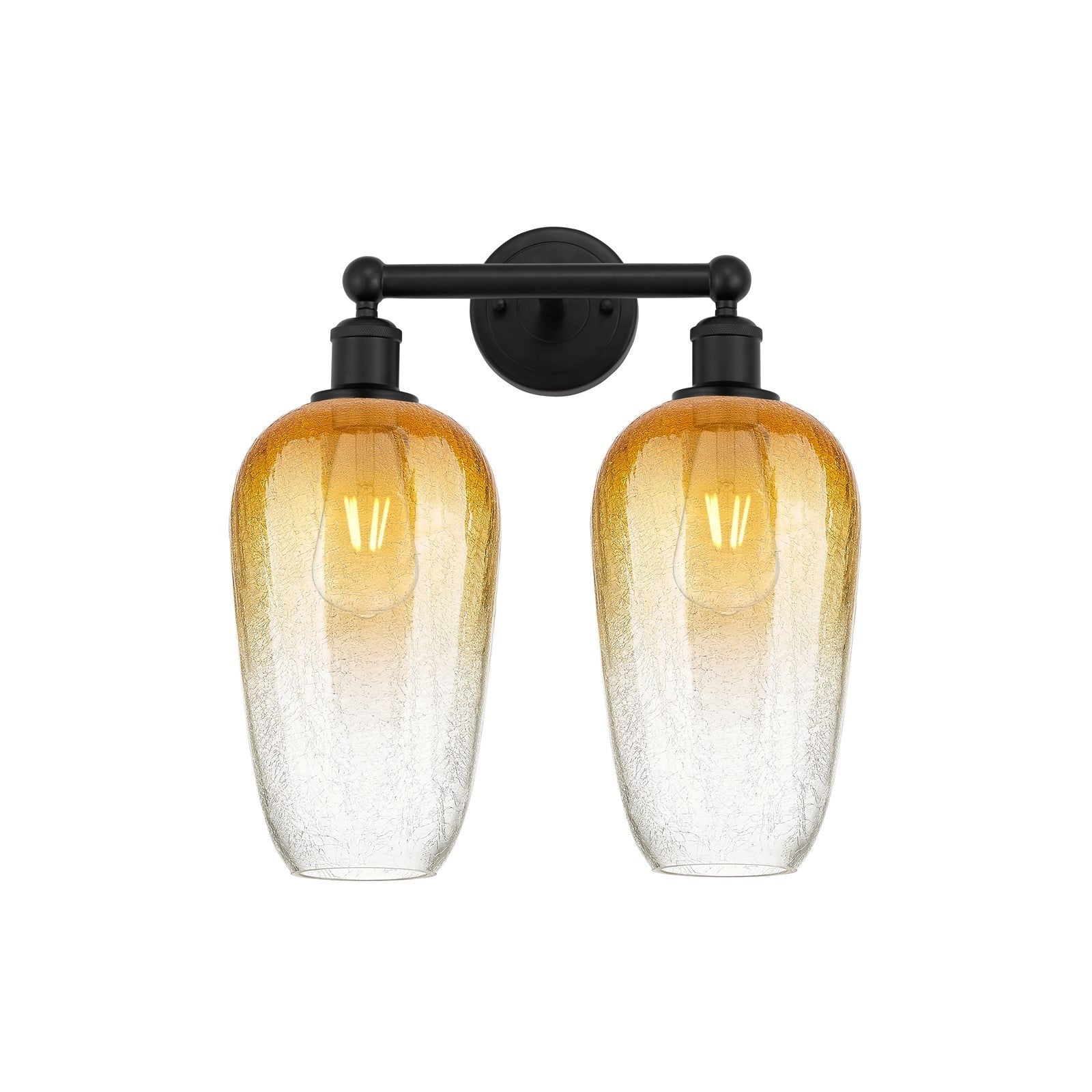 Innovations Brookhaven Flute 16in 2-Light Bath Vanity | Industrial Matte Black Steel and Cast Brass with Amber Glass Shades | Model 616-2W-BK-G484-7AM