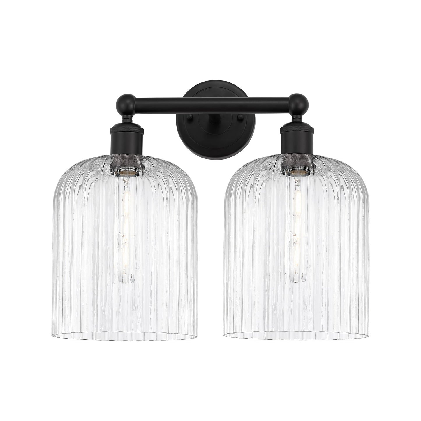 Innovations Bridal Veil 14in 2-Light Bath Vanity Light | Art Nouveau Industrial Matte Black Steel and Clear Ribbed Glass | Model 616-2W-BK-G559-8CL