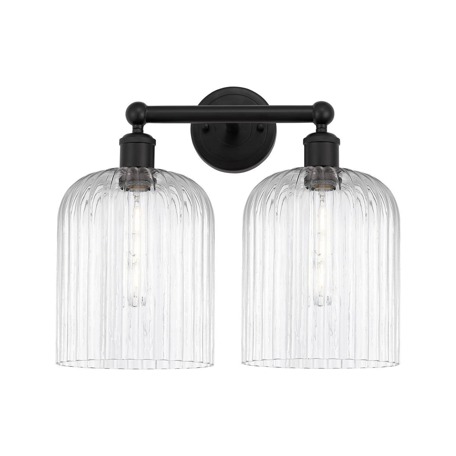 Innovations Bridal Veil 14in 2-Light Bath Vanity Light | Art Nouveau Industrial Matte Black Steel and Clear Ribbed Glass | Model 616-2W-BK-G559-8CL