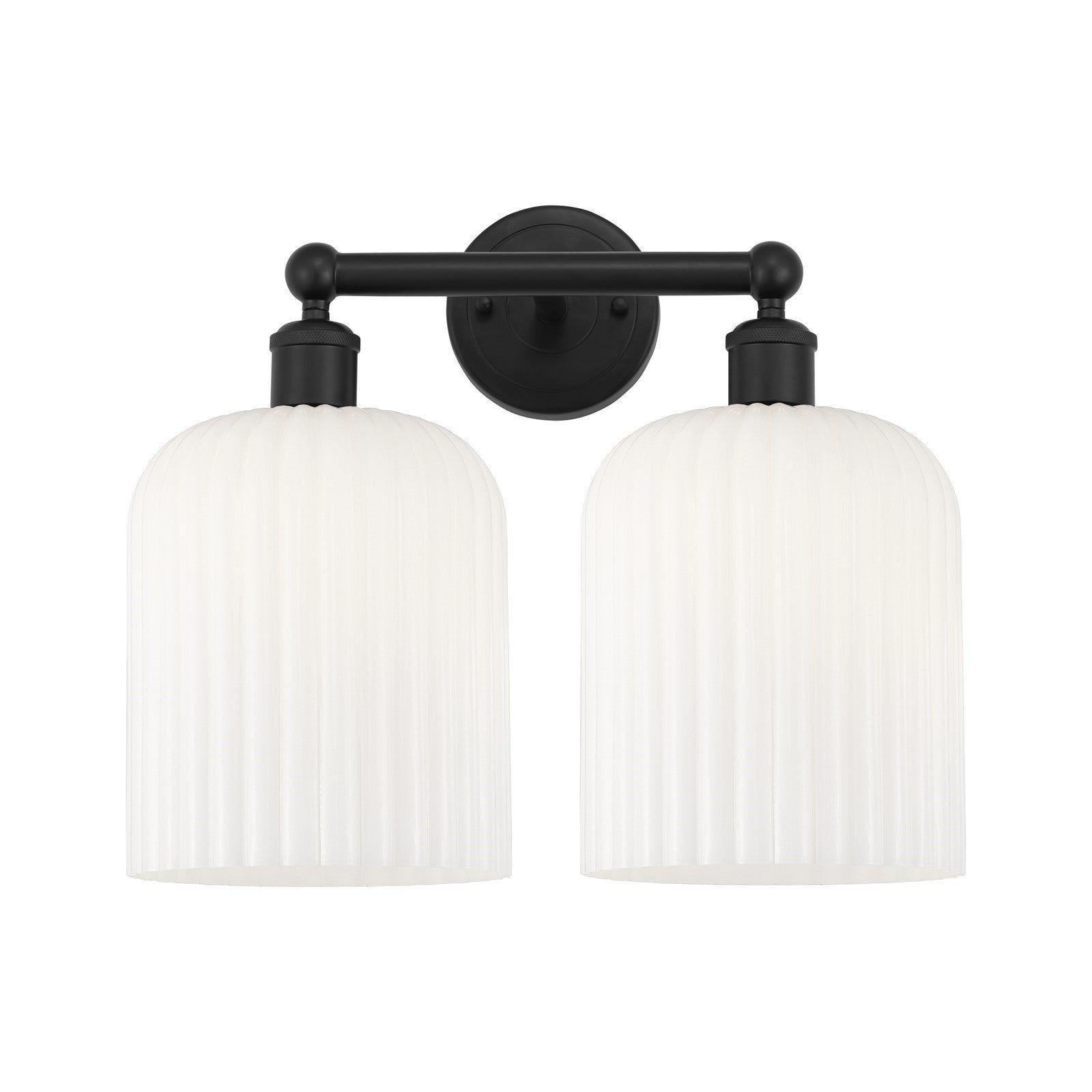 Innovations Bridal Veil 14in 2-Light Bath Vanity Light | Industrial Art Nouveau Matte Black Steel and Gloss White Ribbed Glass | Model 616-2W-BK-G559-8GWH