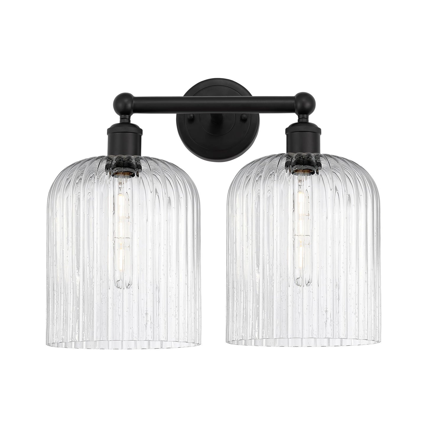 Innovations Bridal Veil 14in 2-Light Bath Vanity Light | Industrial Matte Black Steel and Seedy Ribbed Bell Glass | Bathroom | Model 616-2W-BK-G559-8SDY