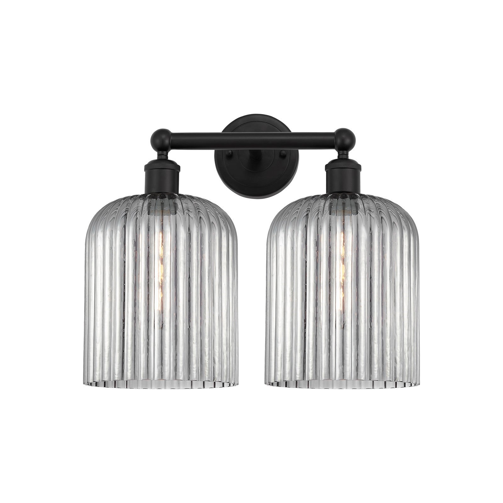 Innovations Bridal Veil 14in 2-Light Bath Vanity | Industrial Art Nouveau Matte Black Steel and Light Smoke Ribbed Glass | Model 616-2W-BK-G559-8SM