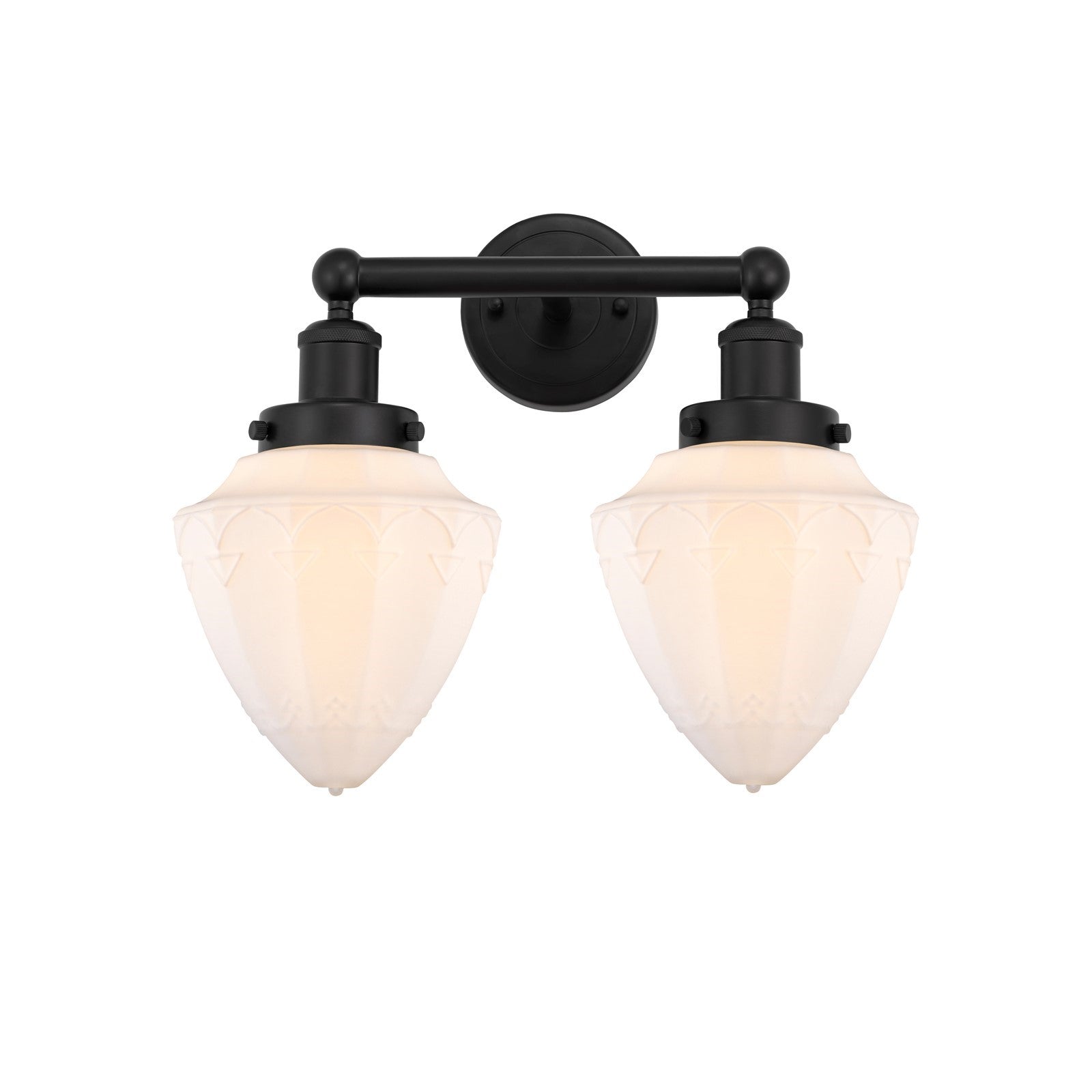 Innovations Bullet 16in 2-Light Bath Vanity Light | Industrial Matte Black Steel and Matte White Frosted Glass | Damp Rated | Model 616-2W-BK-G661-7