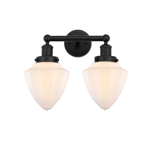 Innovations Bullet 16in 2-Light Bath Vanity Light | Industrial Matte Black Steel and Matte White Frosted Glass | Damp Rated | Model 616-2W-BK-G661-7