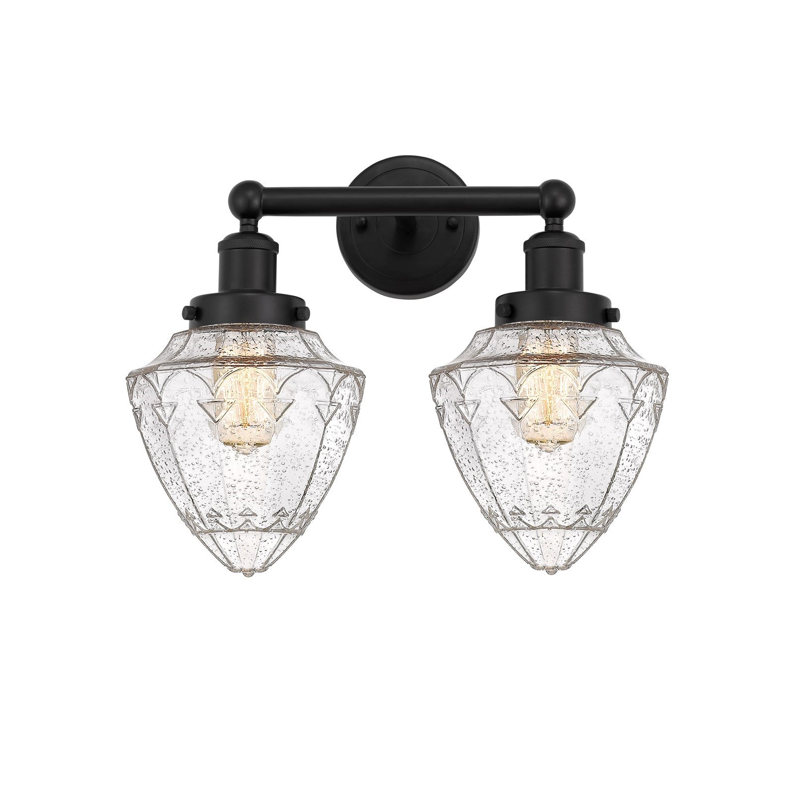 Innovations Bullet 16in 2-Light Bath Vanity Light | Industrial Matte Black Steel and Seedy Glass | Bathroom Vanity & Powder Room | Model 616-2W-BK-G664-7