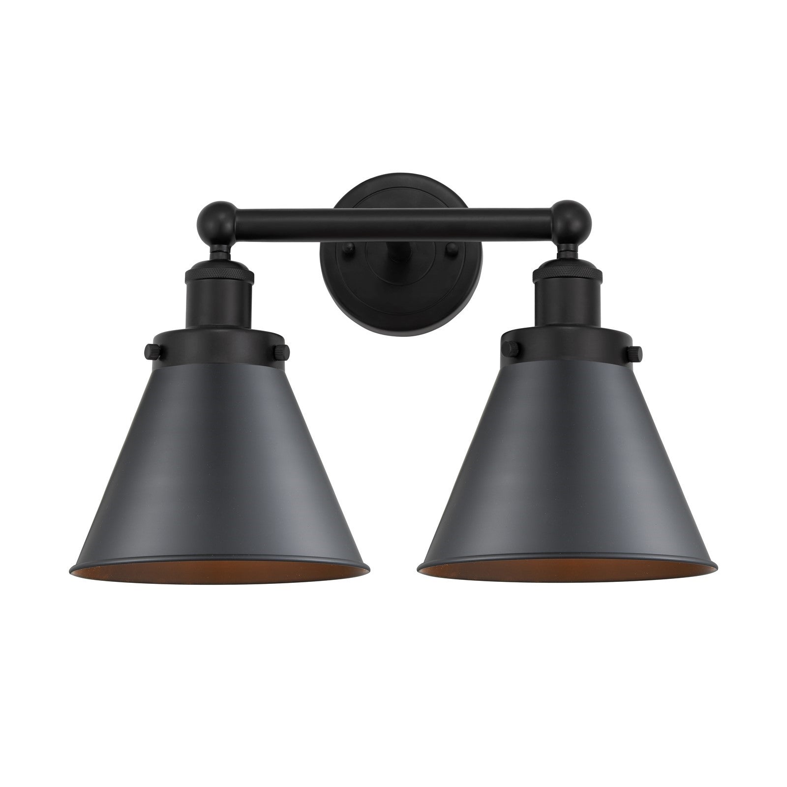 Innovations Appalachian 17in 2-Light Bath Vanity Light | Traditional Industrial Matte Black Steel and Matte Black Metal Shade | Model 616-2W-BK-M13-BK