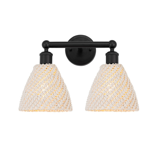 Innovations Bristol Natural 17in 2-Light Bath Vanity | Industrial Matte Black Steel and Natural Fiber Dome Shade | Bathroom | Model 616-2W-BK-NBD-75-NAT