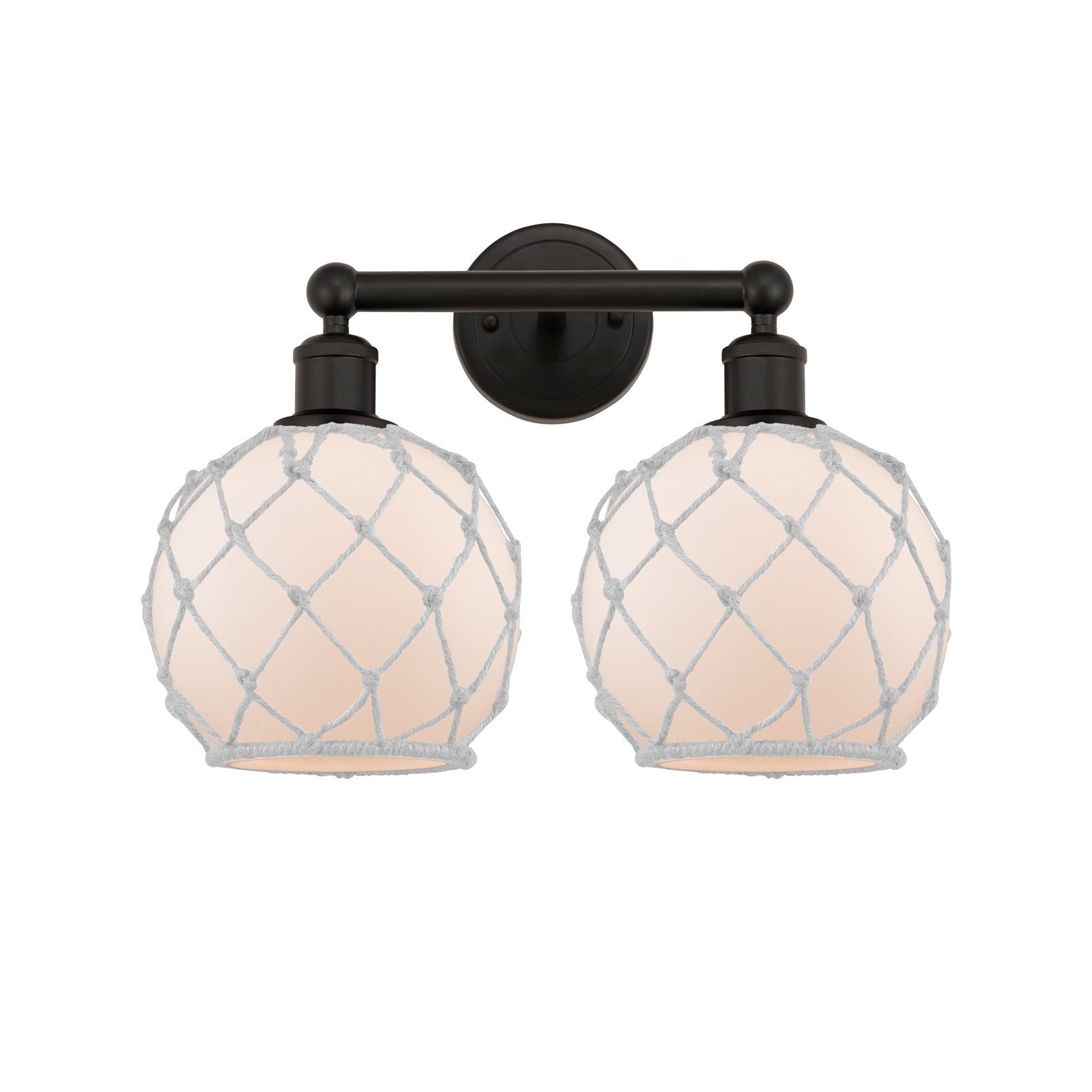 Innovations Farmhouse Rope 17in 2-Light Bath Vanity Light | Industrial Oil Rubbed Bronze Steel and White Frosted Glass Rope | Model 616-2W-OB-G121-8RW