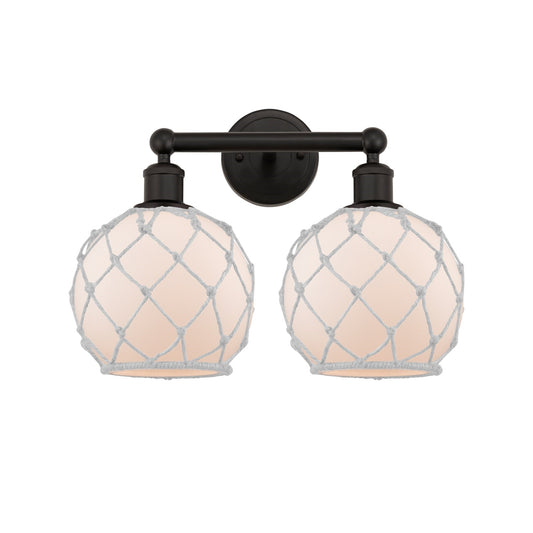 Innovations Farmhouse Rope 17in 2-Light Bath Vanity Light | Industrial Oil Rubbed Bronze Steel and White Frosted Glass Rope | Model 616-2W-OB-G121-8RW