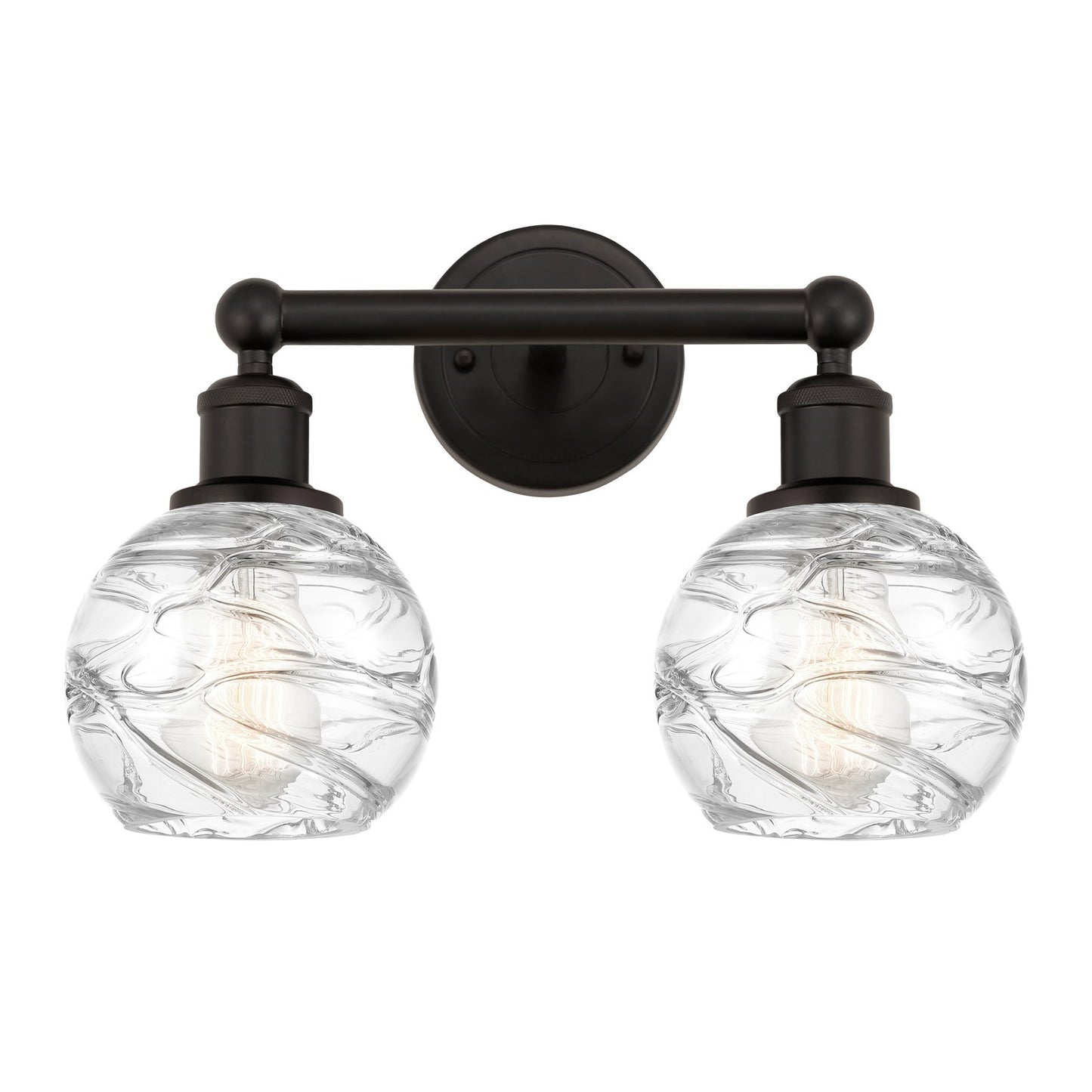 Innovations Athens Deco Swirl 15in 2-Light Bath Vanity Light | Industrial Oil Rubbed Bronze Steel and Clear Deco Swirl Glass | Model 616-2W-OB-G1213-6CL