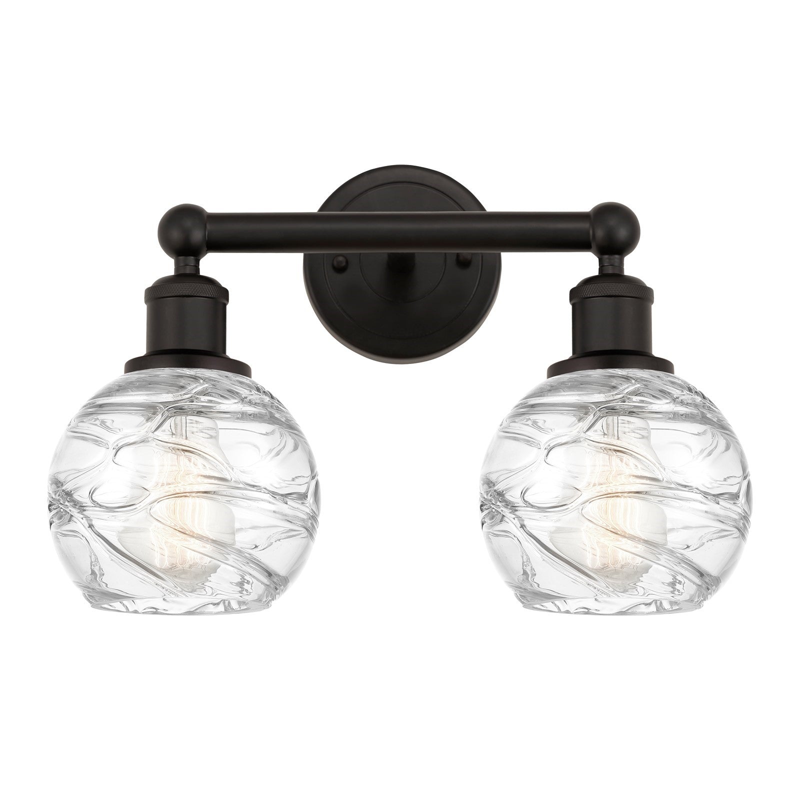 Innovations Athens Deco Swirl 15in 2-Light Bath Vanity Light | Industrial Oil Rubbed Bronze Steel and Clear Deco Swirl Glass | Model 616-2W-OB-G1213-6CL