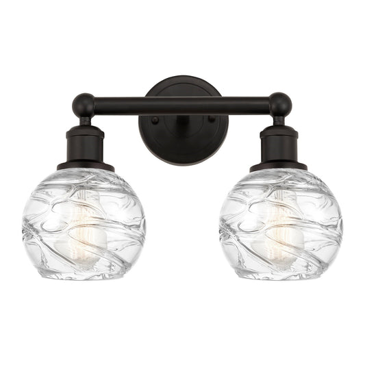 Innovations Athens Deco Swirl 15in 2-Light Bath Vanity Light | Industrial Oil Rubbed Bronze Steel and Clear Deco Swirl Glass | Model 616-2W-OB-G1213-6CL