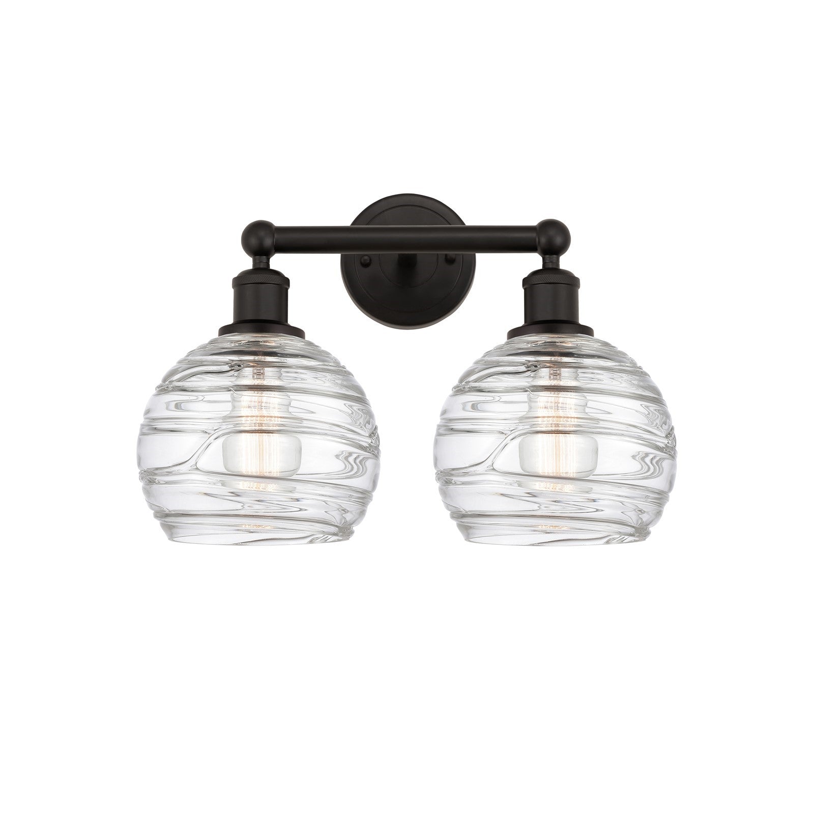 Innovations Athens Deco Swirl 17in 2-Light Bath Vanity Light | Industrial Oil Rubbed Bronze Steel and Clear Deco Swirl Glass | Model 616-2W-OB-G1213-8CL