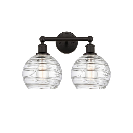 Innovations Athens Deco Swirl 17in 2-Light Bath Vanity Light | Industrial Oil Rubbed Bronze Steel and Clear Deco Swirl Glass | Model 616-2W-OB-G1213-8CL