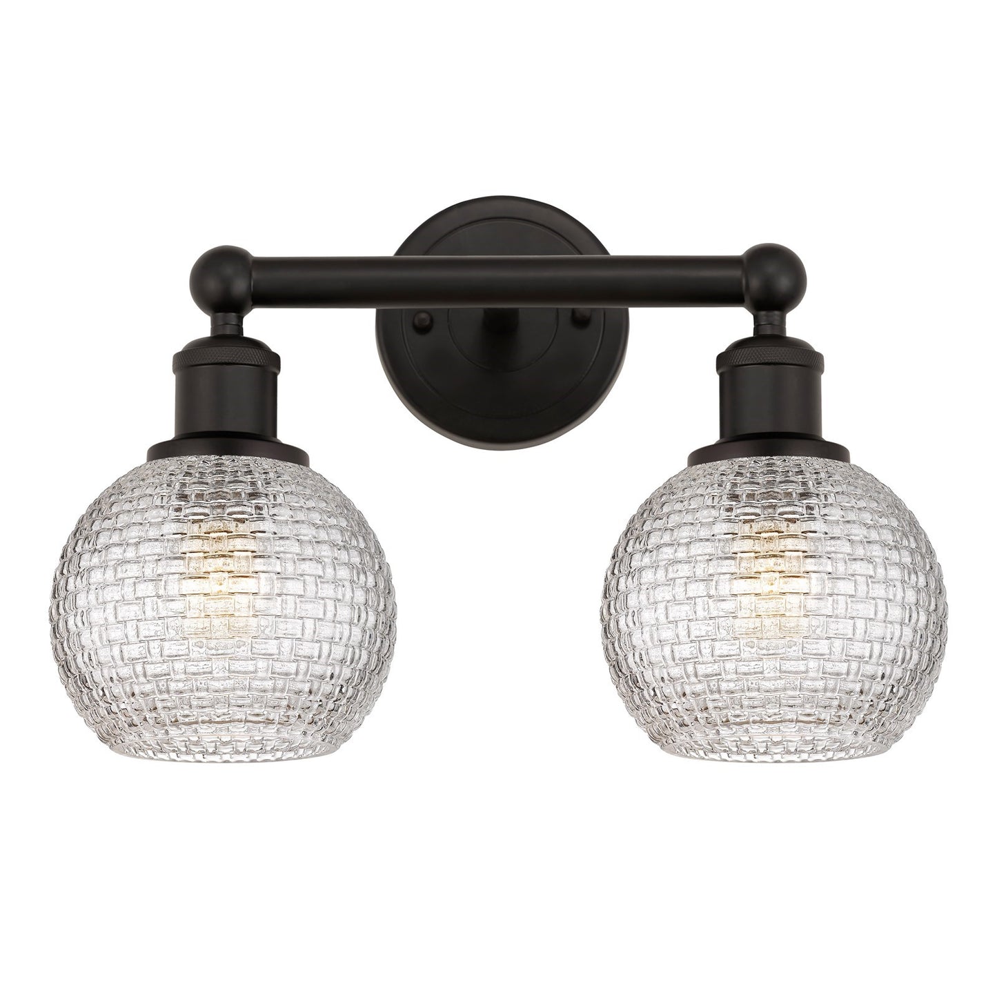 Innovations Athens 15in 2-Light Bath Vanity | Modern Farmhouse Oil Rubbed Bronze and Clear Basket Weave Glass | Bathroom | Model 616-2W-OB-G122C-6CL