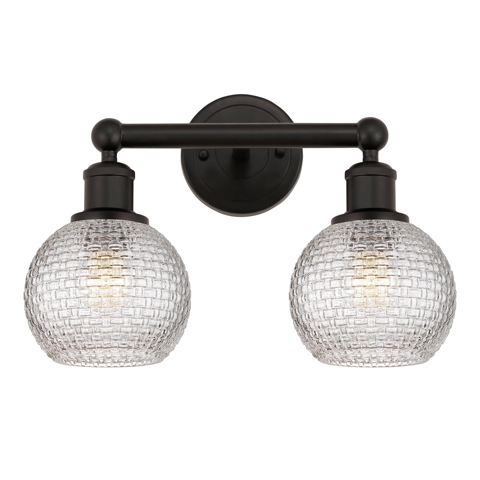 Innovations Athens 15in 2-Light Bath Vanity | Modern Farmhouse Oil Rubbed Bronze and Clear Basket Weave Glass | Bathroom | Model 616-2W-OB-G122C-6CL