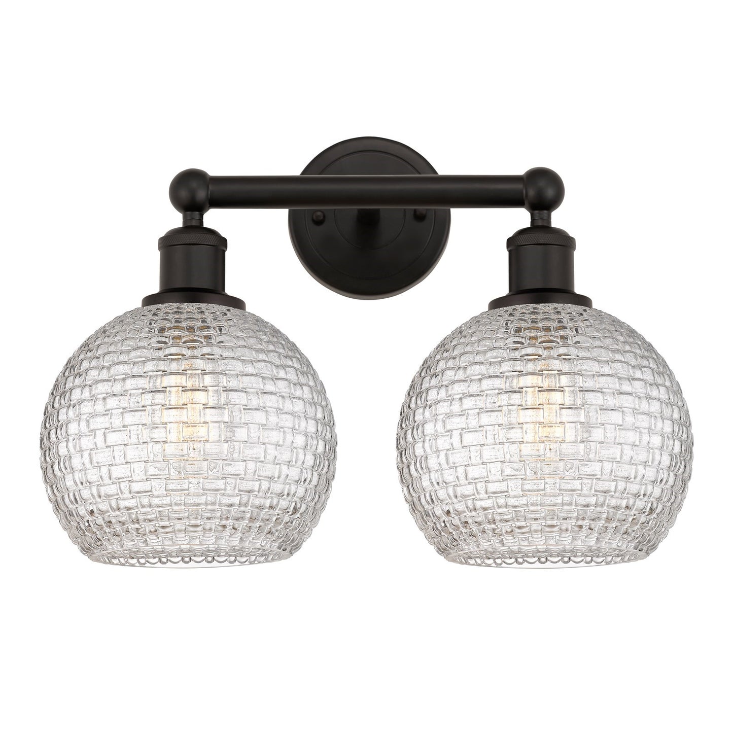 Innovations Athens 17in 2-Light Bath Vanity Light | Modern Farmhouse Oil Rubbed Bronze Steel and Clear Basket Weave Glass | Model 616-2W-OB-G122C-8CL