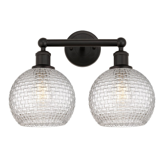 Innovations Athens 17in 2-Light Bath Vanity Light | Modern Farmhouse Oil Rubbed Bronze Steel and Clear Basket Weave Glass | Model 616-2W-OB-G122C-8CL