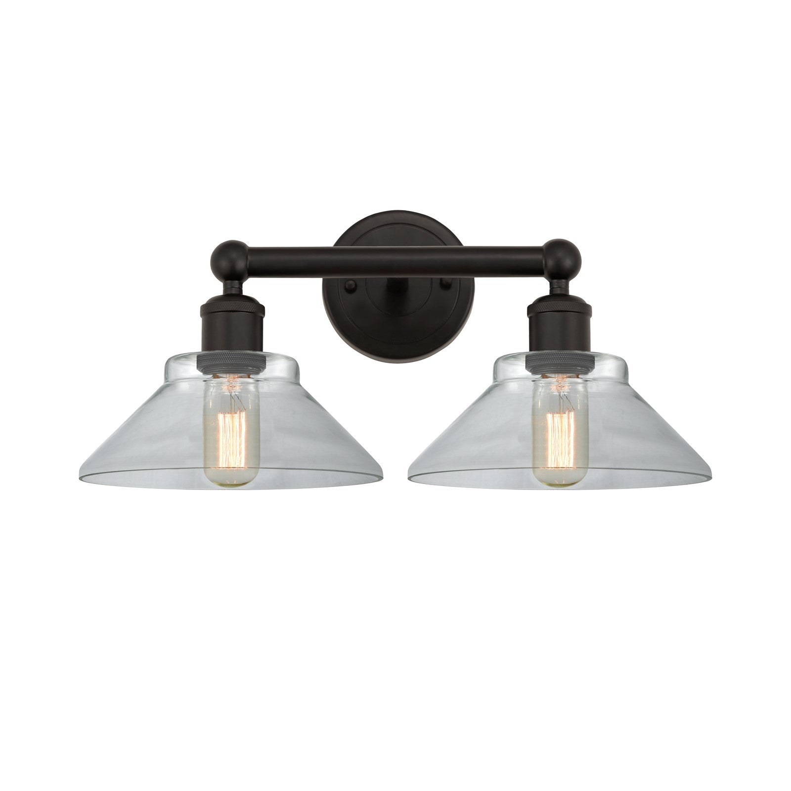Innovations Orwell 17in 2-Light Bath Vanity Light | Industrial Oil Rubbed Bronze Steel and Clear Cone Glass | Bathroom Vanity | Model 616-2W-OB-G132