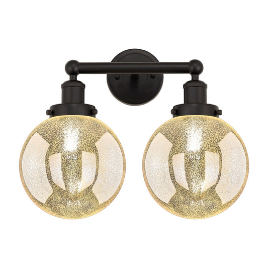 Innovations Beacon 17in 2-Light Bath Vanity Light | Industrial Oil Rubbed Bronze Steel and Mercury Ribbed Glass | Bathroom Vanity | Model 616-2W-OB-G208-8