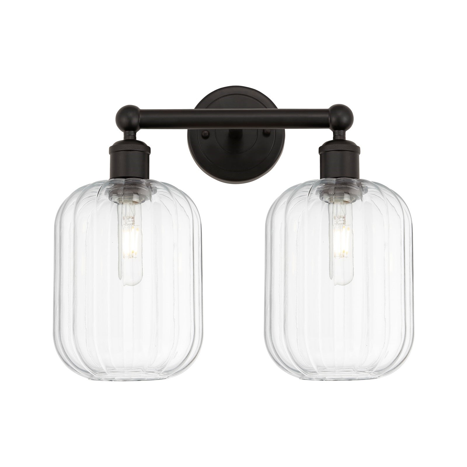 Innovations Preston Cylinder 16in 2-Light Bath Vanity | Industrial Oil Rubbed Bronze Steel and Clear Glass | Bathroom Vanity | Model 616-2W-OB-G460-7CL