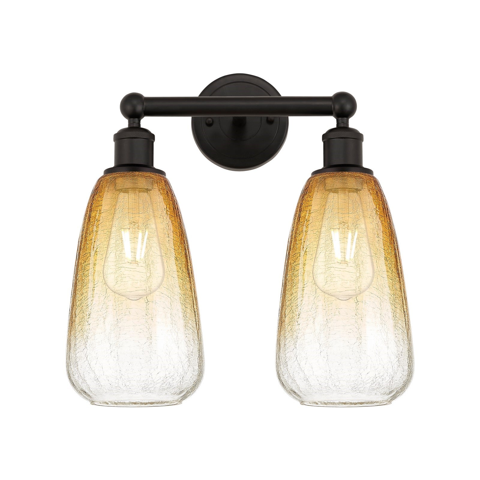 Innovations Brookhaven Almond 15in 2-Light Bath Vanity Light | Industrial Oil Rubbed Bronze Steel and Amber Glass | Damp Rated | Model 616-2W-OB-G480-6AM