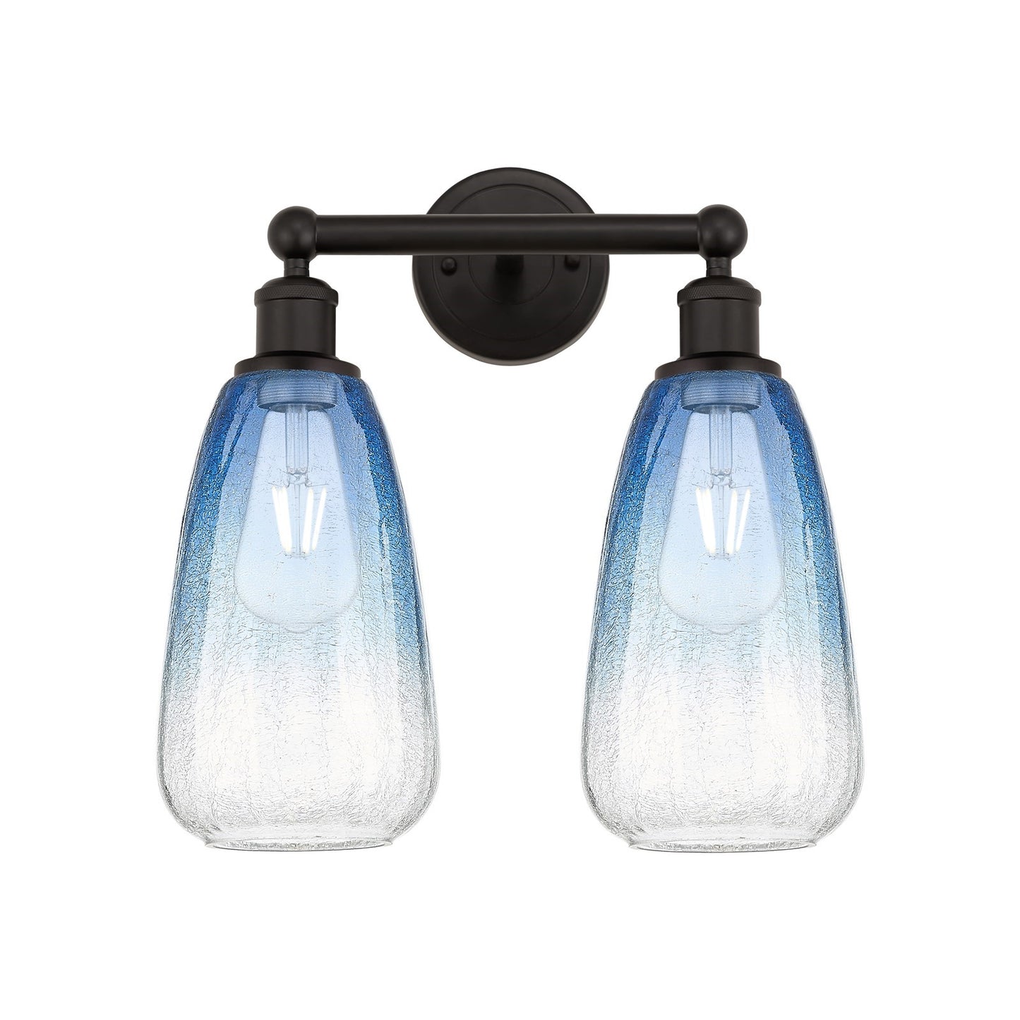 Innovations Brookhaven Almond 15in 2-Light Bath Vanity Light | Industrial Oil Rubbed Bronze and Sapphire Blue Glass | Bathroom | Model 616-2W-OB-G480-6SB