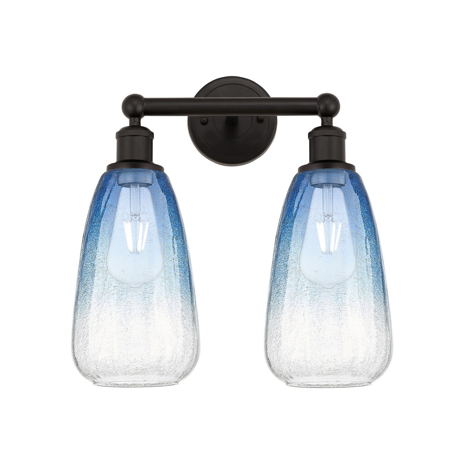 Innovations Brookhaven Almond 15in 2-Light Bath Vanity Light | Industrial Oil Rubbed Bronze and Sapphire Blue Glass | Bathroom | Model 616-2W-OB-G480-6SB