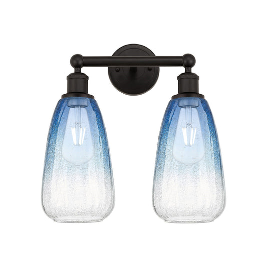 Innovations Brookhaven Almond 15in 2-Light Bath Vanity Light | Industrial Oil Rubbed Bronze and Sapphire Blue Glass | Bathroom | Model 616-2W-OB-G480-6SB