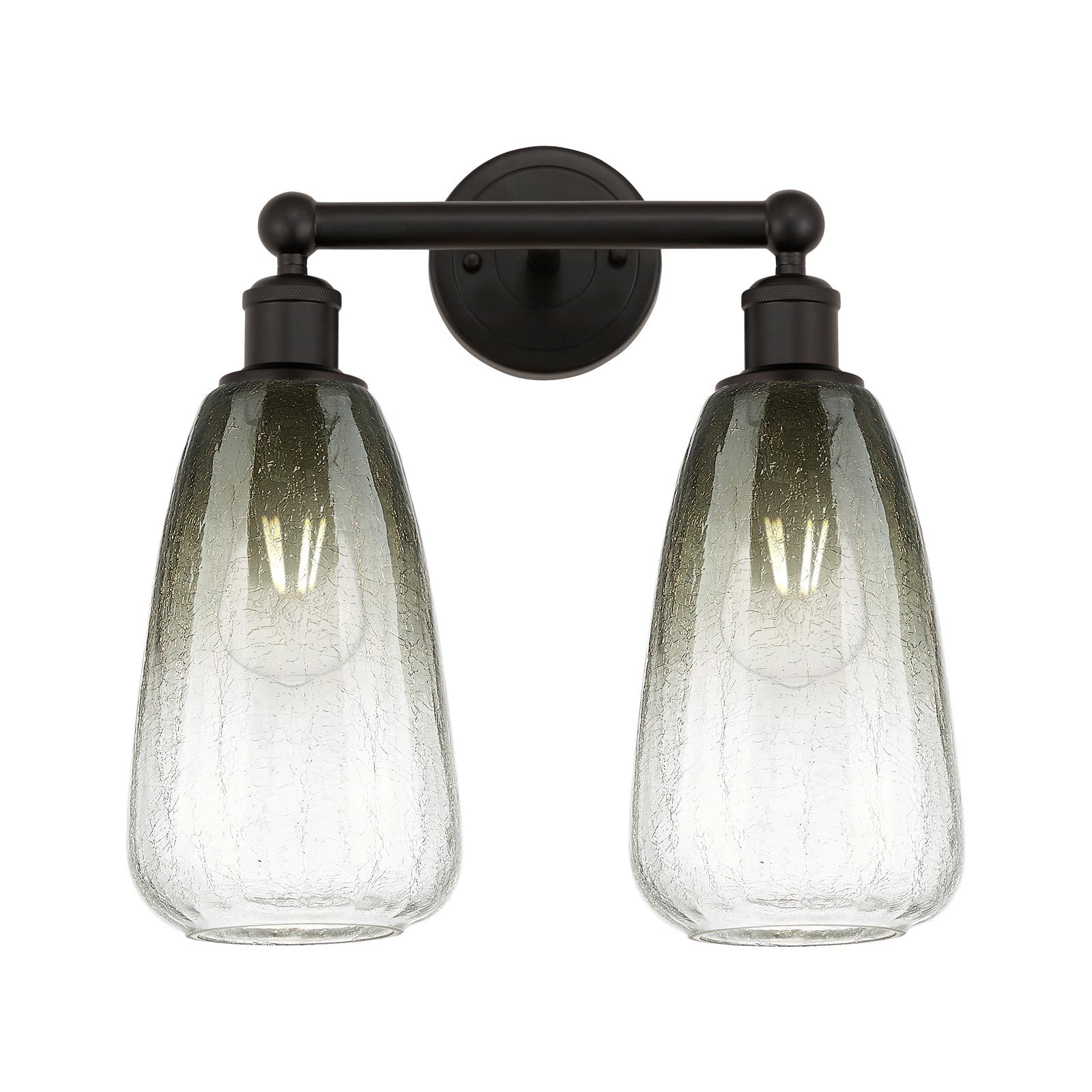 Innovations Brookhaven Almond 15in 2-Light Bath Vanity Light | Industrial Oil Rubbed Bronze Steel and Slate Glass | Damp Rated | Model 616-2W-OB-G480-6SL