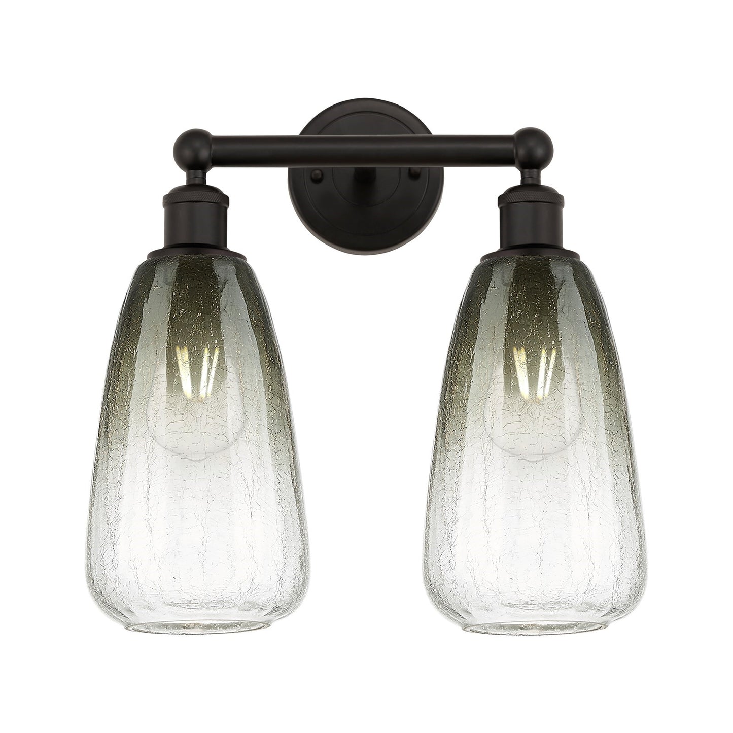 Innovations Brookhaven Almond 15in 2-Light Bath Vanity Light | Industrial Oil Rubbed Bronze Steel and Slate Glass | Damp Rated | Model 616-2W-OB-G480-6SL