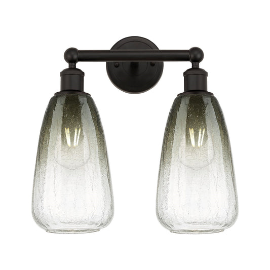 Innovations Brookhaven Almond 15in 2-Light Bath Vanity Light | Industrial Oil Rubbed Bronze Steel and Slate Glass | Damp Rated | Model 616-2W-OB-G480-6SL