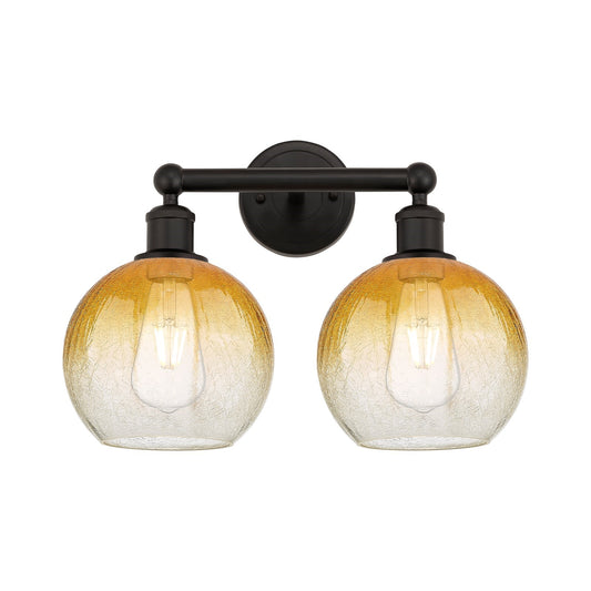 Innovations Brookhaven Globe 17in 2-Light Bath Vanity | Industrial Oil Rubbed Bronze Steel and Amber Glass | Bathroom & Powder | Model 616-2W-OB-G483-8AM