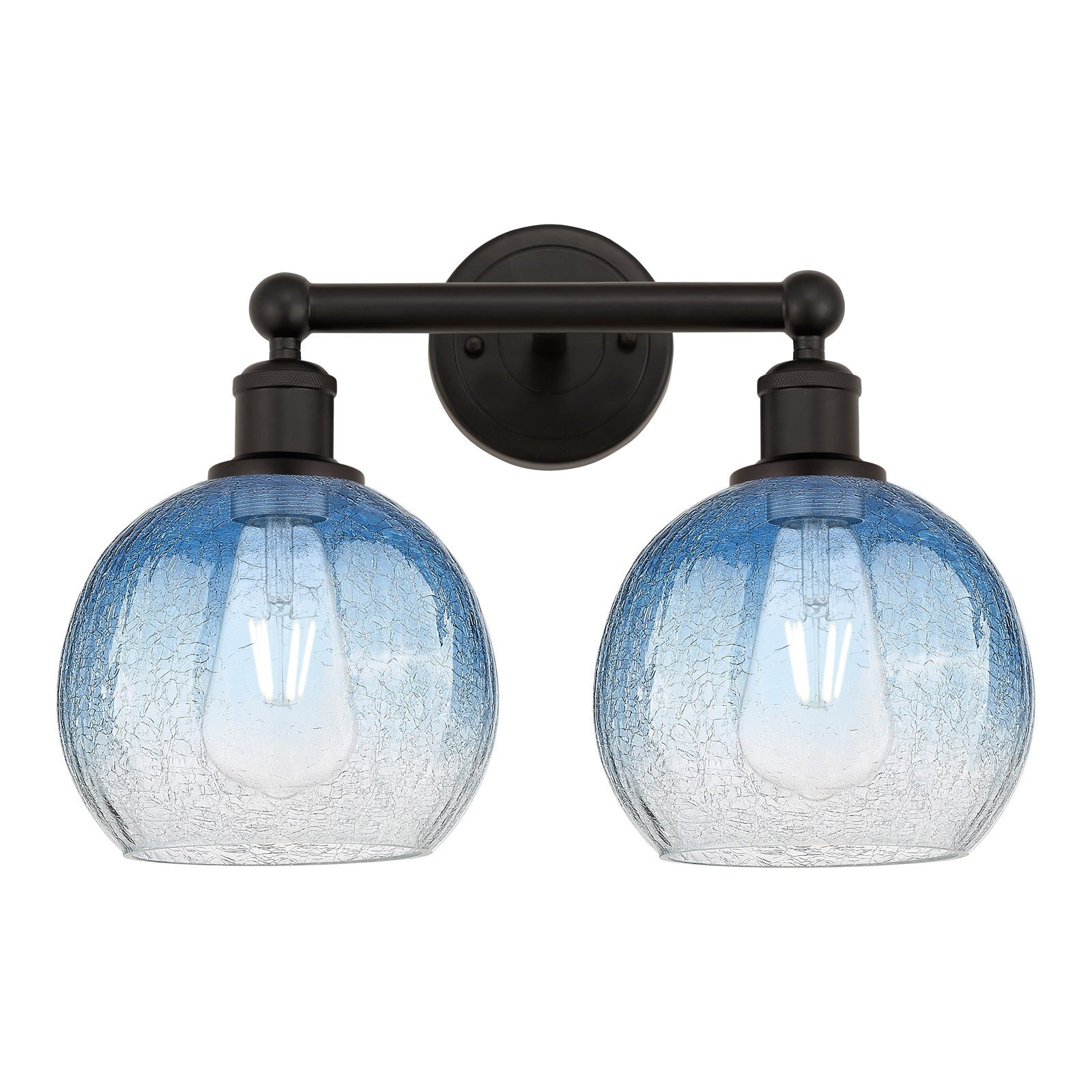 Innovations Brookhaven Globe 17in 2-Light Vanity Light | Industrial Oil Rubbed Bronze Steel and Sapphire Blue Glass | Bathroom | Model 616-2W-OB-G483-8SB