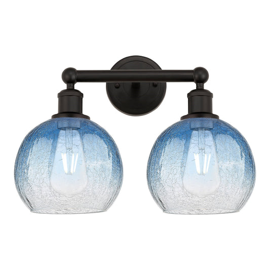 Innovations Brookhaven Globe 17in 2-Light Vanity Light | Industrial Oil Rubbed Bronze Steel and Sapphire Blue Glass | Bathroom | Model 616-2W-OB-G483-8SB