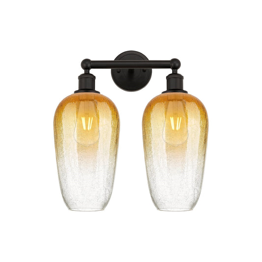 Innovations Brookhaven Flute 16in 2-Light Bath Vanity Light | Industrial Oil Rubbed Bronze Steel and Amber Glass | Bathroom | Model 616-2W-OB-G484-7AM