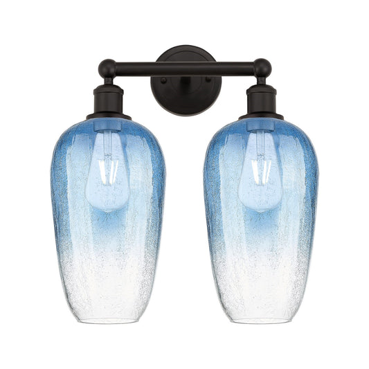 Innovations Brookhaven Flute 16in 2-Light Bath Vanity | Industrial Oil Rubbed Bronze Steel and Sapphire Blue Glass | Bathroom | Model 616-2W-OB-G484-7SB