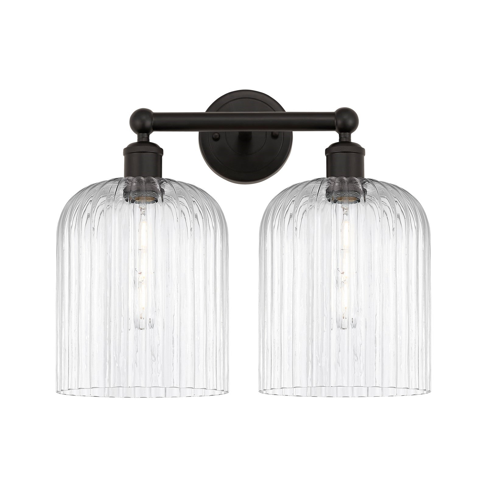 Innovations Bridal Veil 14in 2-Light Bath Vanity Light | Industrial Oil Rubbed Bronze and Clear Ribbed Glass | Bathroom Vanity | Model 616-2W-OB-G559-8CL
