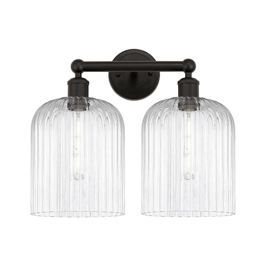 Innovations Bridal Veil 14in 2-Light Bath Vanity Light | Industrial Oil Rubbed Bronze and Clear Ribbed Glass | Bathroom Vanity | Model 616-2W-OB-G559-8CL