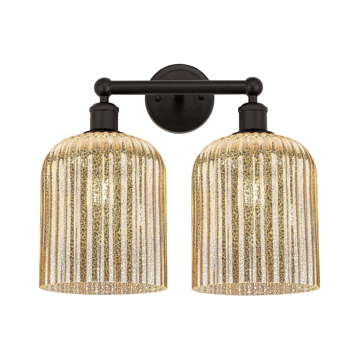 Innovations Bridal Veil 14in 2-Light Bath Vanity Light | Art Nouveau Industrial Oil Rubbed Bronze and Mercury Ribbed Glass | Model 616-2W-OB-G559-8ME