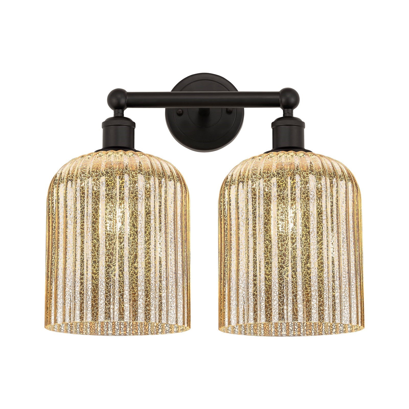 Innovations Bridal Veil 14in 2-Light Bath Vanity Light | Art Nouveau Industrial Oil Rubbed Bronze and Mercury Ribbed Glass | Model 616-2W-OB-G559-8ME