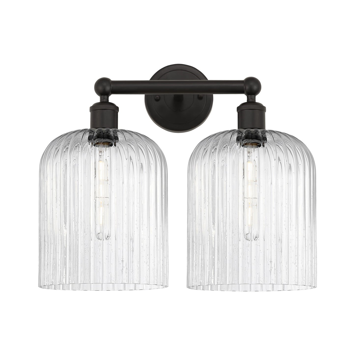 Innovations Bridal Veil 14in 2-Light Bath Vanity | Art Nouveau Oil Rubbed Bronze Steel and Seedy Ribbed Glass | Bathroom | Model 616-2W-OB-G559-8SDY